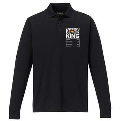 Juneteenth Black King Nutrition Facts Performance Long Sleeve Polo