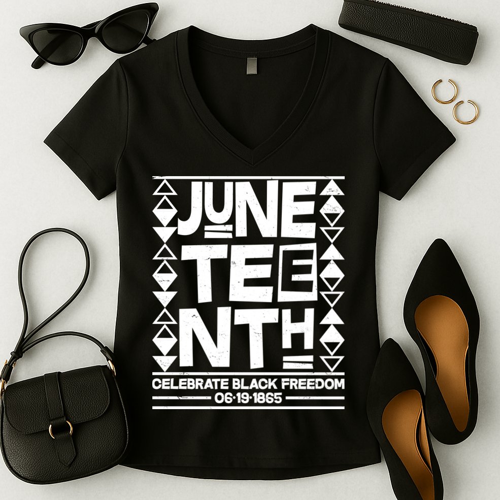 Juneteenth Celebrate Black Freedom 06-19-1865 Women's V-Neck T-Shirt