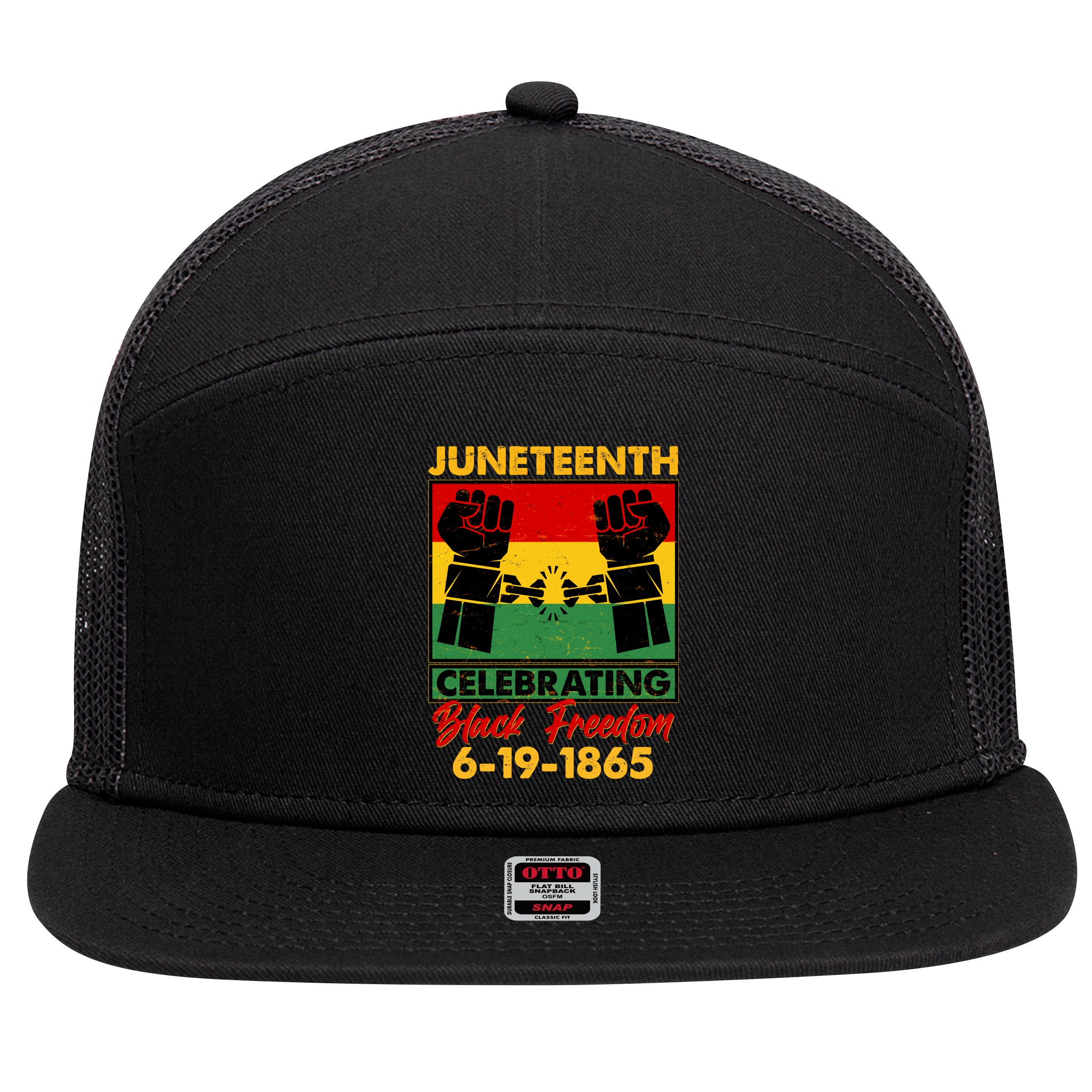 Juneteenth Celebrating Black Freedom 6-19-1865 Breaking The Chains 7 Panel Mesh Trucker Snapback Hat