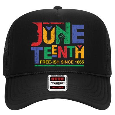 Juneteenth Free-ish Since 1865 African Color High Crown Mesh Back Trucker Hat