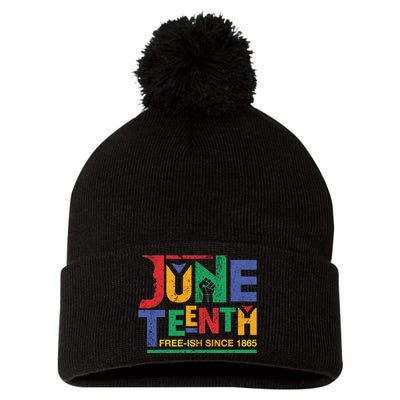 Juneteenth Free-ish Since 1865 African Color Pom Pom 12in Knit Beanie