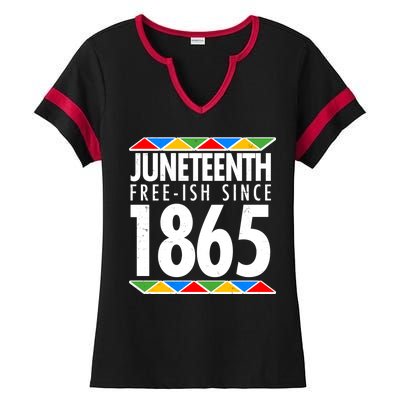 Juneteenth Free-ish Since 1865 African Colors Ladies Halftime Notch Neck Tee