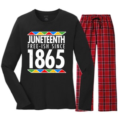 Juneteenth Free-ish Since 1865 African Colors Women's Long Sleeve Flannel Pajama Set 