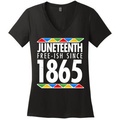 Juneteenth Free-ish Since 1865 African Colors Women's V-Neck T-Shirt