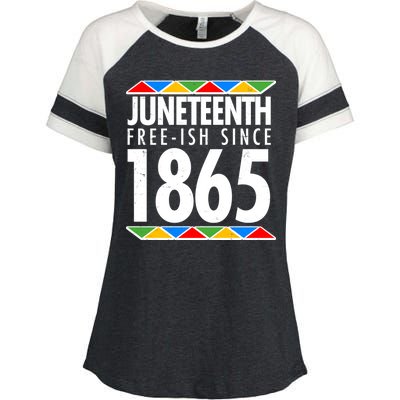 Juneteenth Free-ish Since 1865 African Colors Enza Ladies Jersey Colorblock Tee