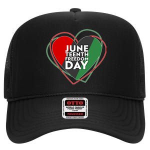 Juneteenth Freedom Day Heart Traditional Colors High Crown Mesh Back Trucker Hat