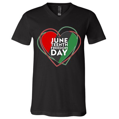 Juneteenth Freedom Day Heart Traditional Colors V-Neck T-Shirt