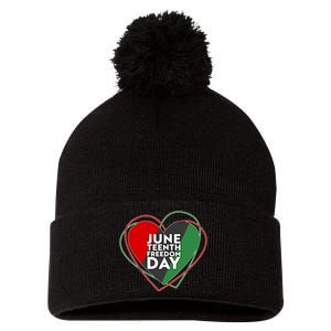 Juneteenth Freedom Day Heart Traditional Colors Pom Pom 12in Knit Beanie