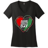 Juneteenth Freedom Day Heart Traditional Colors Women's V-Neck T-Shirt