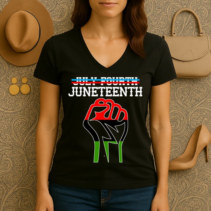 Juneteenth Freedom Fist Women's V-Neck T-Shirt