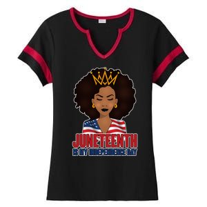 Juneteenth Is My Independence Day African American USA Flag Ladies Halftime Notch Neck Tee