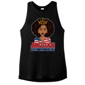 Juneteenth Is My Independence Day African American USA Flag Ladies PosiCharge Tri-Blend Wicking Tank