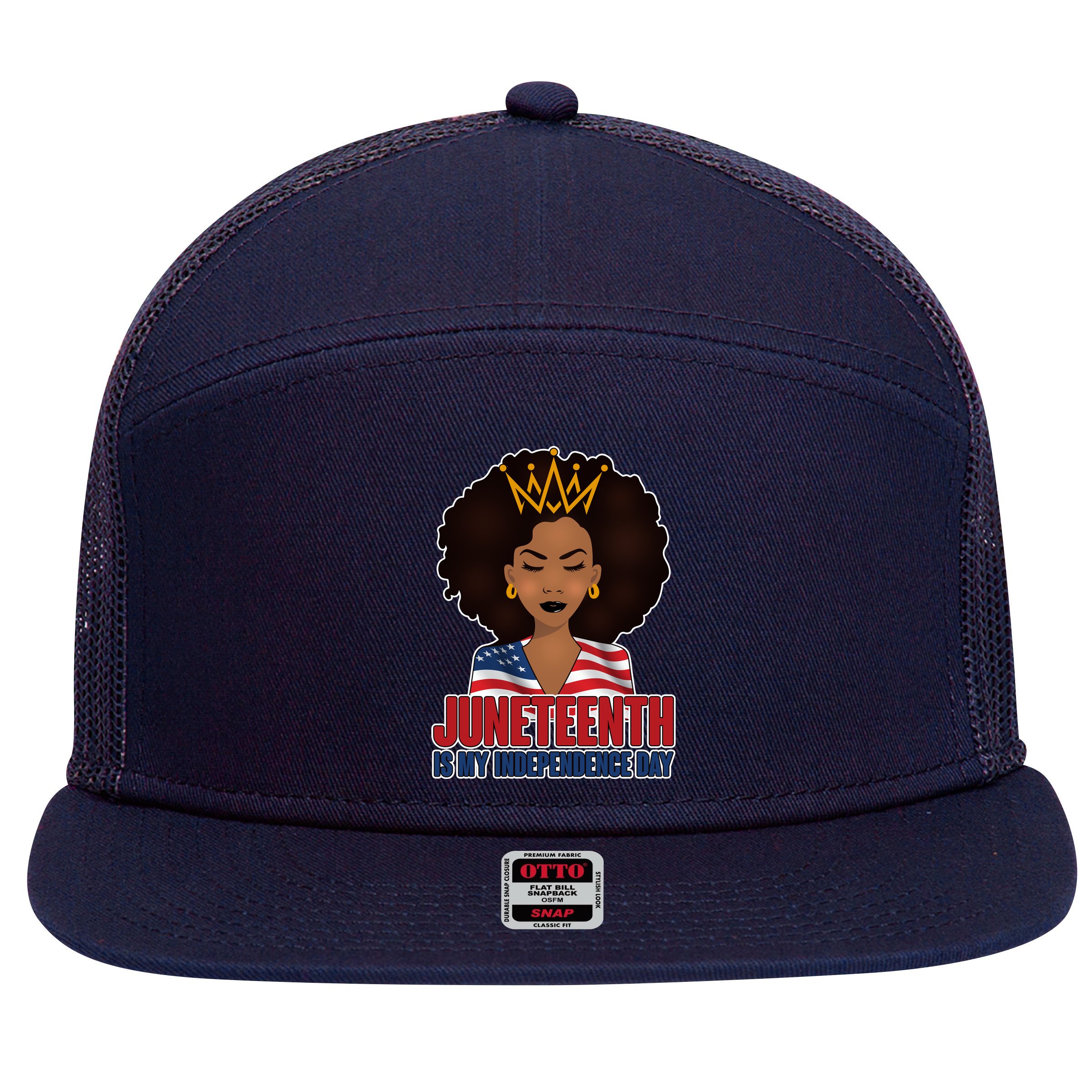 Juneteenth Is My Independence Day African American USA Flag 7 Panel Mesh Trucker Snapback Hat
