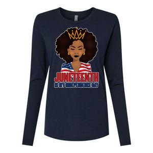 Juneteenth Is My Independence Day African American USA Flag Womens Cotton Relaxed Long Sleeve T-Shirt