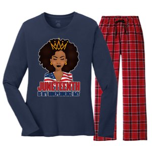 Juneteenth Is My Independence Day African American USA Flag Women's Long Sleeve Flannel Pajama Set 