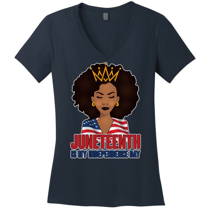 Juneteenth Is My Independence Day African American USA Flag Women's V-Neck T-Shirt