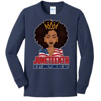 Juneteenth Is My Independence Day African American USA Flag Kids Long Sleeve Shirt