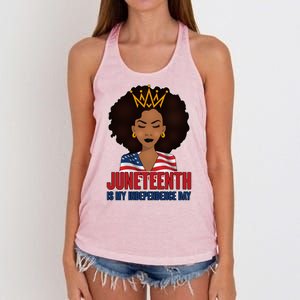 Juneteenth Is My Independence Day African American USA Flag Women's Knotted Racerback Tank