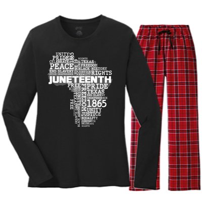 Juneteenth June 19 1865 Africa Word Cloud Art Women's Long Sleeve Flannel Pajama Set 