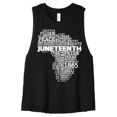 Juneteenth June 19 1865 Africa Word Cloud Art Women's Racerback Cropped Tank