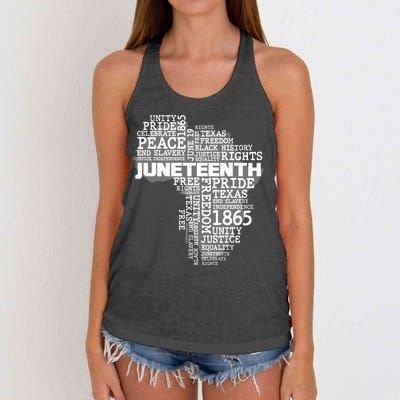 Juneteenth June 19 1865 Africa Word Cloud Art Women's Knotted Racerback Tank