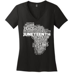 Juneteenth June 19 1865 Africa Word Cloud Art Women's V-Neck T-Shirt