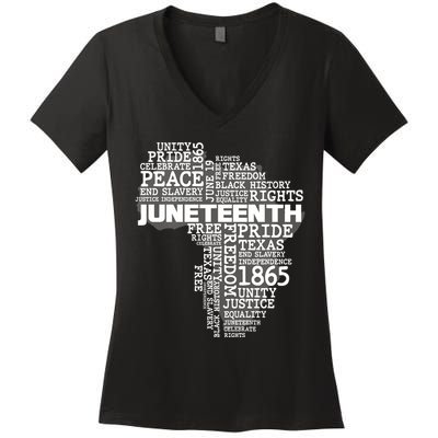 Juneteenth June 19 1865 Africa Word Cloud Art Women's V-Neck T-Shirt