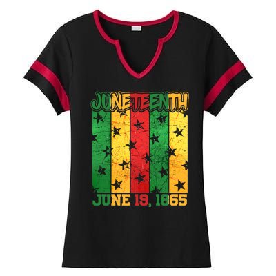 Juneteenth June 19 1865 Traditional Red Gold Green  Ladies Halftime Notch Neck Tee