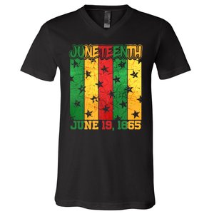 Juneteenth June 19 1865 Traditional Red Gold Green  V-Neck T-Shirt