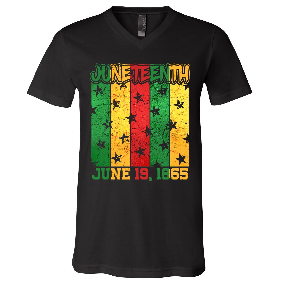 Juneteenth June 19 1865 Traditional Red Gold Green  V-Neck T-Shirt