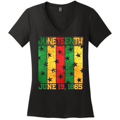 Juneteenth June 19 1865 Traditional Red Gold Green  Women's V-Neck T-Shirt