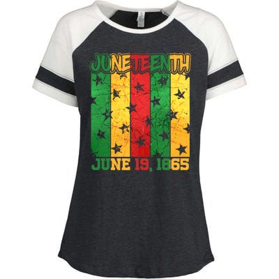 Juneteenth June 19 1865 Traditional Red Gold Green  Enza Ladies Jersey Colorblock Tee