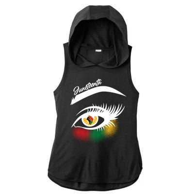 Juneteenth Red Gold Green Eyelashes  Ladies PosiCharge Tri-Blend Wicking Draft Hoodie Tank