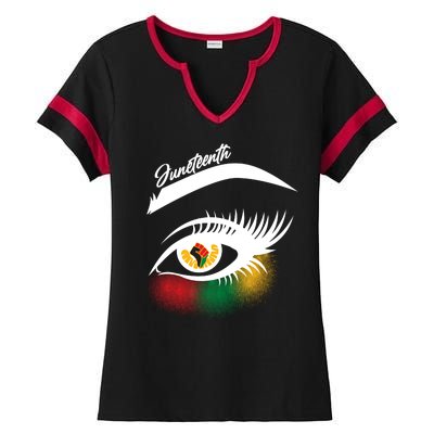 Juneteenth Red Gold Green Eyelashes  Ladies Halftime Notch Neck Tee