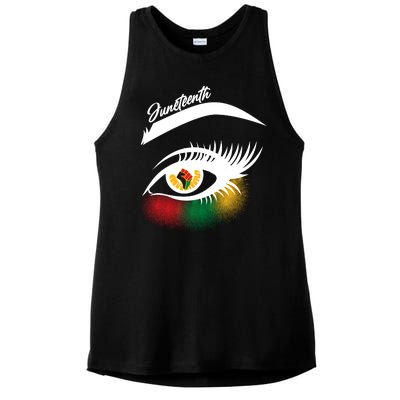 Juneteenth Red Gold Green Eyelashes  Ladies PosiCharge Tri-Blend Wicking Tank