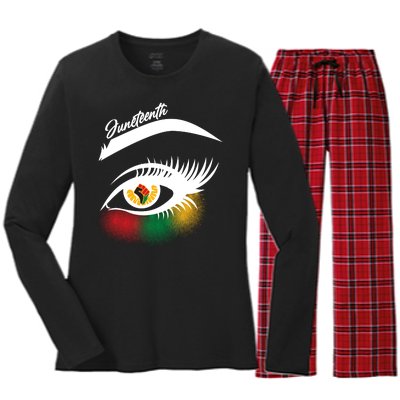 Juneteenth Red Gold Green Eyelashes  Women's Long Sleeve Flannel Pajama Set 