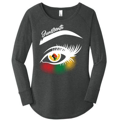 Juneteenth Red Gold Green Eyelashes  Women's Perfect Tri Tunic Long Sleeve Shirt