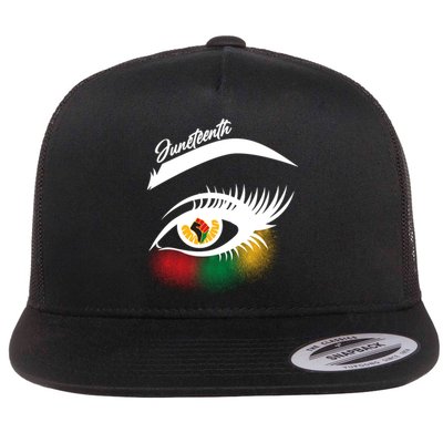 Juneteenth Red Gold Green Eyelashes  Flat Bill Trucker Hat