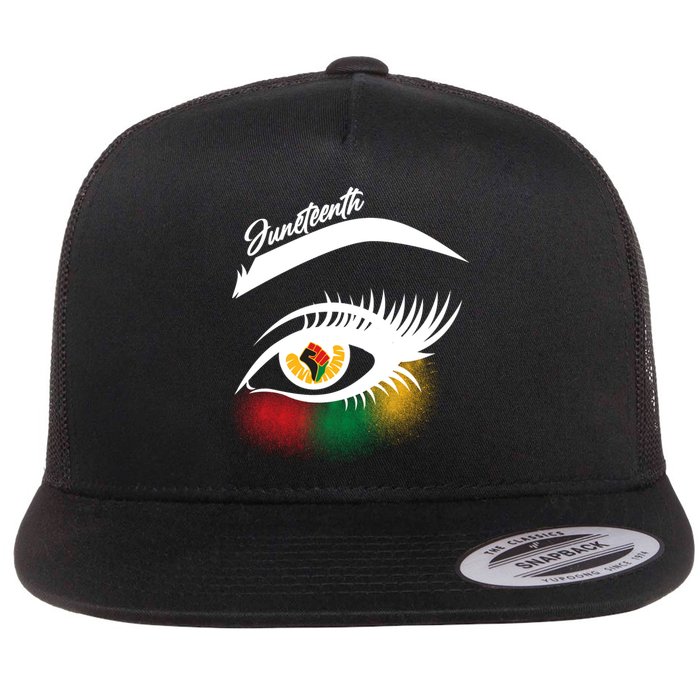 Juneteenth Red Gold Green Eyelashes  Flat Bill Trucker Hat