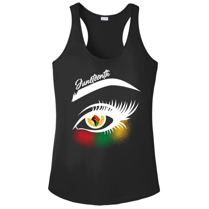 Juneteenth Red Gold Green Eyelashes  Ladies PosiCharge Competitor Racerback Tank