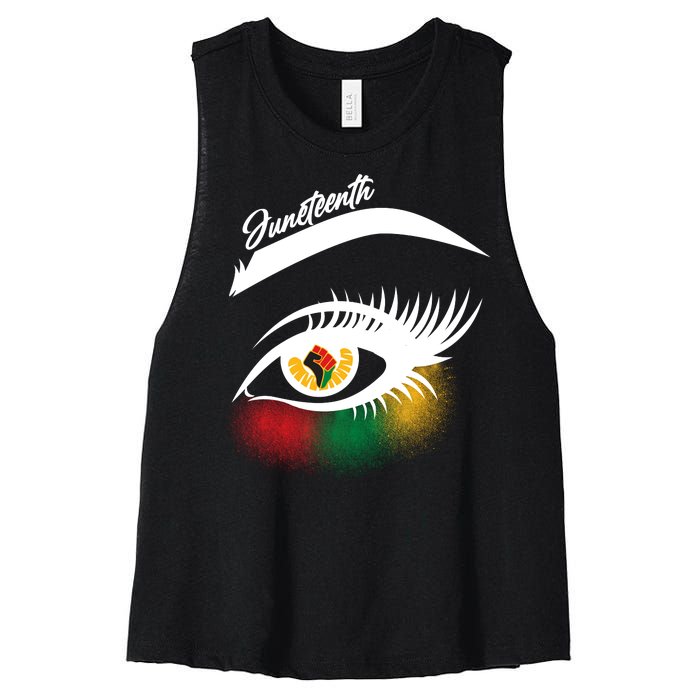 Juneteenth Red Gold Green Eyelashes  Women's Racerback Cropped Tank