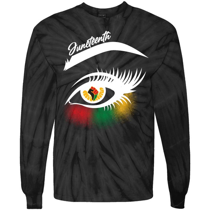 Juneteenth Red Gold Green Eyelashes  Tie-Dye Long Sleeve Shirt