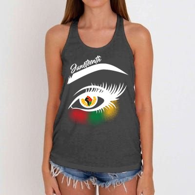 Juneteenth Red Gold Green Eyelashes  Women's Knotted Racerback Tank