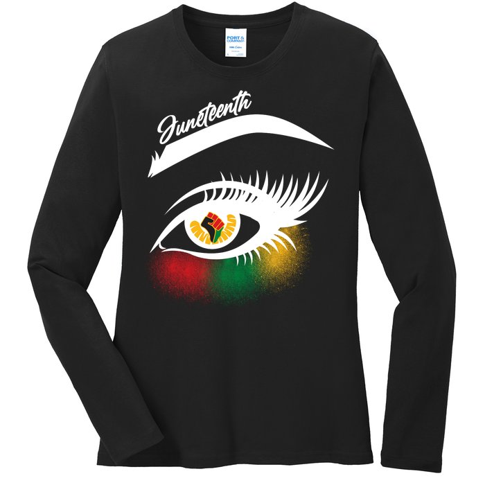 Juneteenth Red Gold Green Eyelashes  Ladies Long Sleeve Shirt