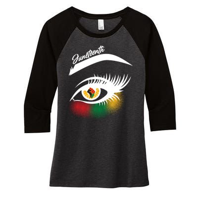 Juneteenth Red Gold Green Eyelashes  Women's Tri-Blend 3/4-Sleeve Raglan Shirt