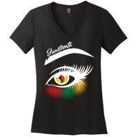 Juneteenth Red Gold Green Eyelashes  Women's V-Neck T-Shirt