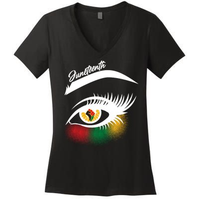 Juneteenth Red Gold Green Eyelashes  Women's V-Neck T-Shirt