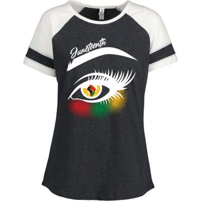 Juneteenth Red Gold Green Eyelashes  Enza Ladies Jersey Colorblock Tee