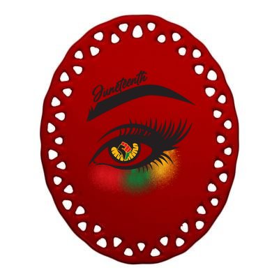 Juneteenth Red Gold Green Eyelashes  Ceramic Oval Ornament