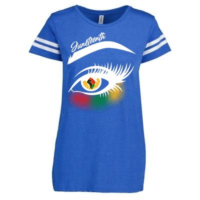 Juneteenth Red Gold Green Eyelashes  Enza Ladies Jersey Football T-Shirt